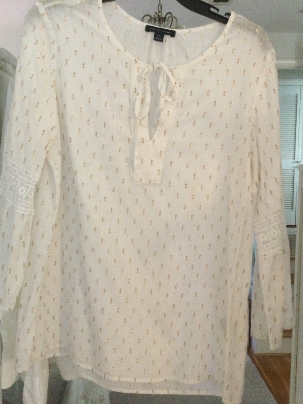 Tommy Hilfiger White and Gold Top L